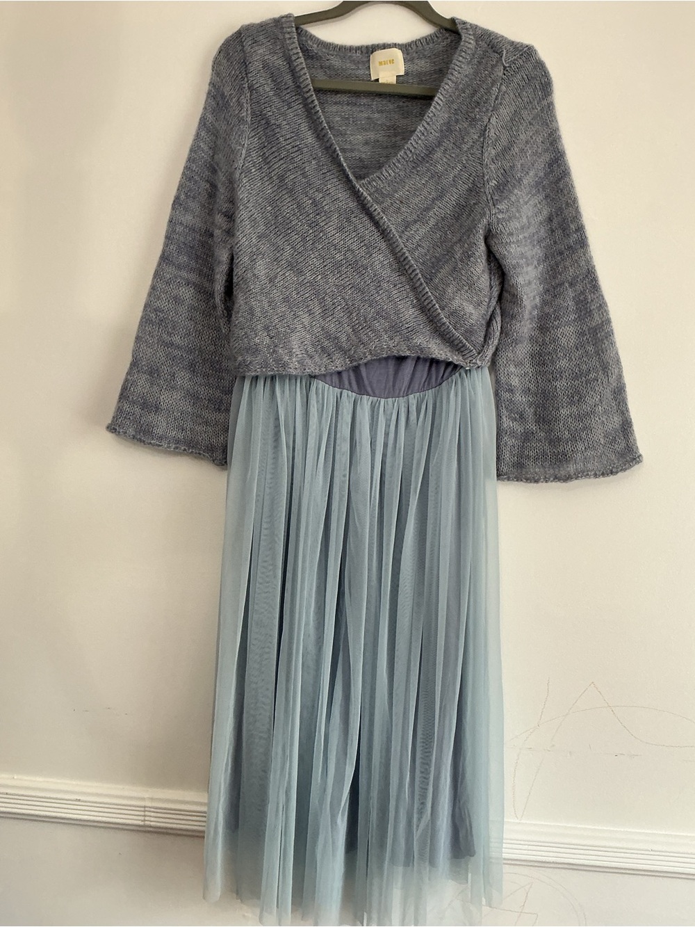 Maeve Two-Tone Blue Midi Dress with Knit Wrap Top